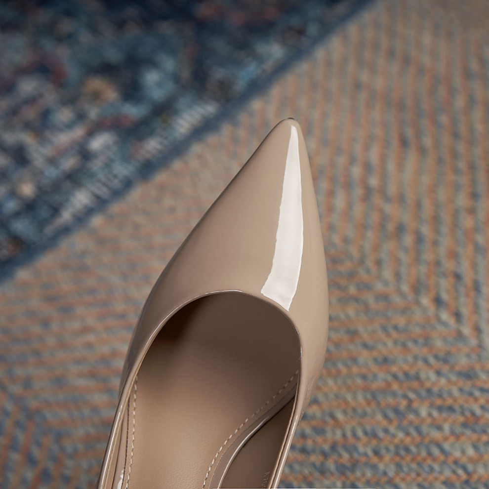 高跟鞋亮面皮鞋女高跟女士亮皮真皮鞋亮皮真皮高跟鞋女漆皮漆面裸色单