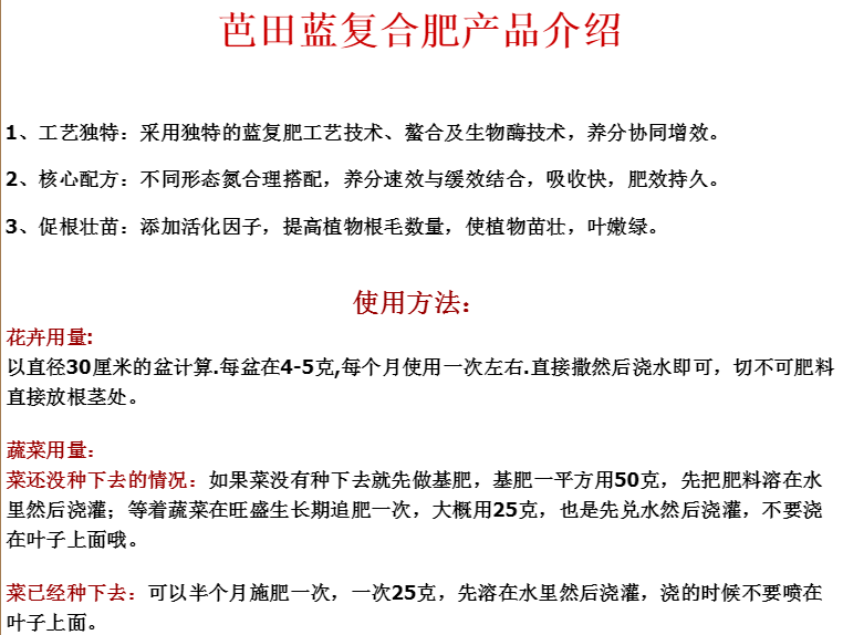 芭田复合肥芭田蓝复合肥化肥复合肥蔬菜花肥蔬菜肥果树肥种菜肥料种花