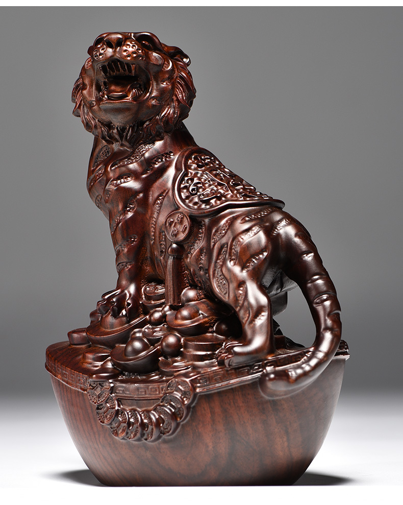 倍喜欢木雕老虎摆件实木十二生肖上山木虎家居客厅办公装饰工艺礼品