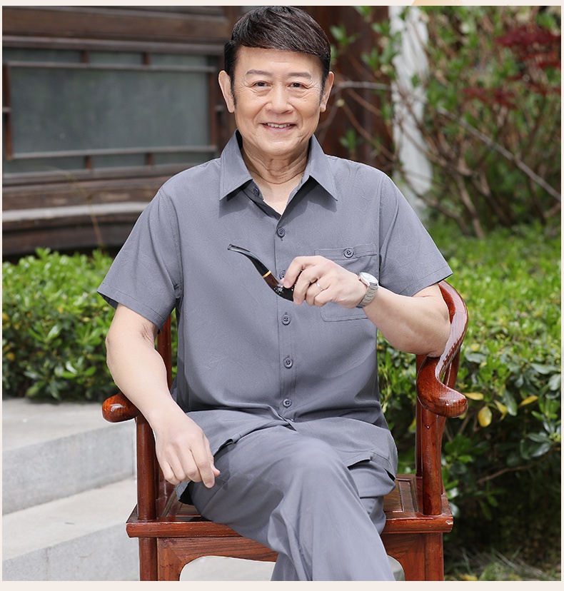 啄木鸟轻奢品牌男装爸爸夏季套装中老年人唐装男装中国