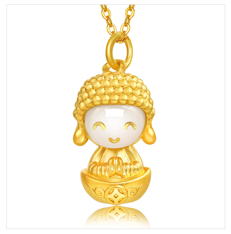 和田玉本命佛足金小挂坠宝宝佛项链男金送女友情人节生日礼物祈福萌佛