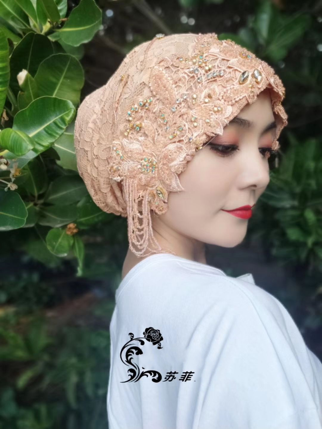 芭雅莲回族女人的套头纱巾包头帽迪拜头巾帽女纱巾帽子夏回盖头套头