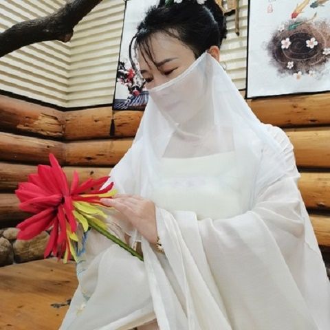 阖萱面纱古风面纱古代遮脸女口罩古风古装汉服配饰雪纺刺绣系带绑带