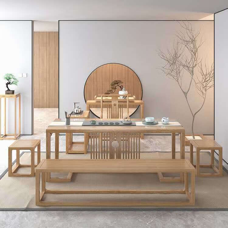 新中式茶台实木茶桌椅组合茶几办公室功夫客厅禅意茶室家具用1米8原木