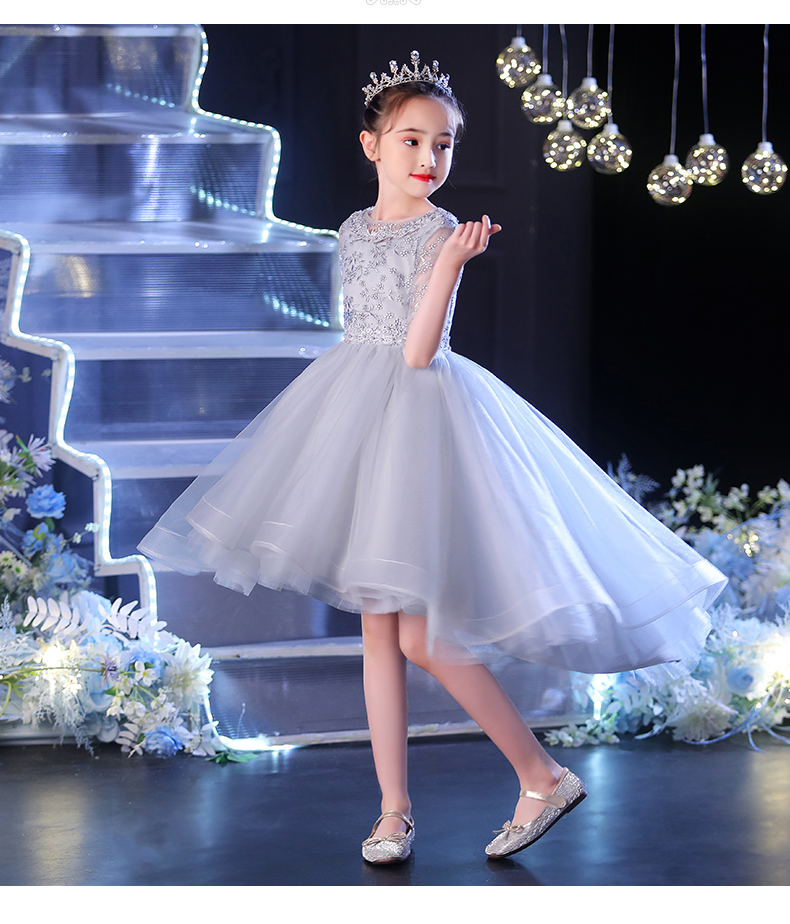 乖奇奇儿童礼服女秋花童婚纱小女孩模特走秀洋气晚礼服女大童钢琴演奏