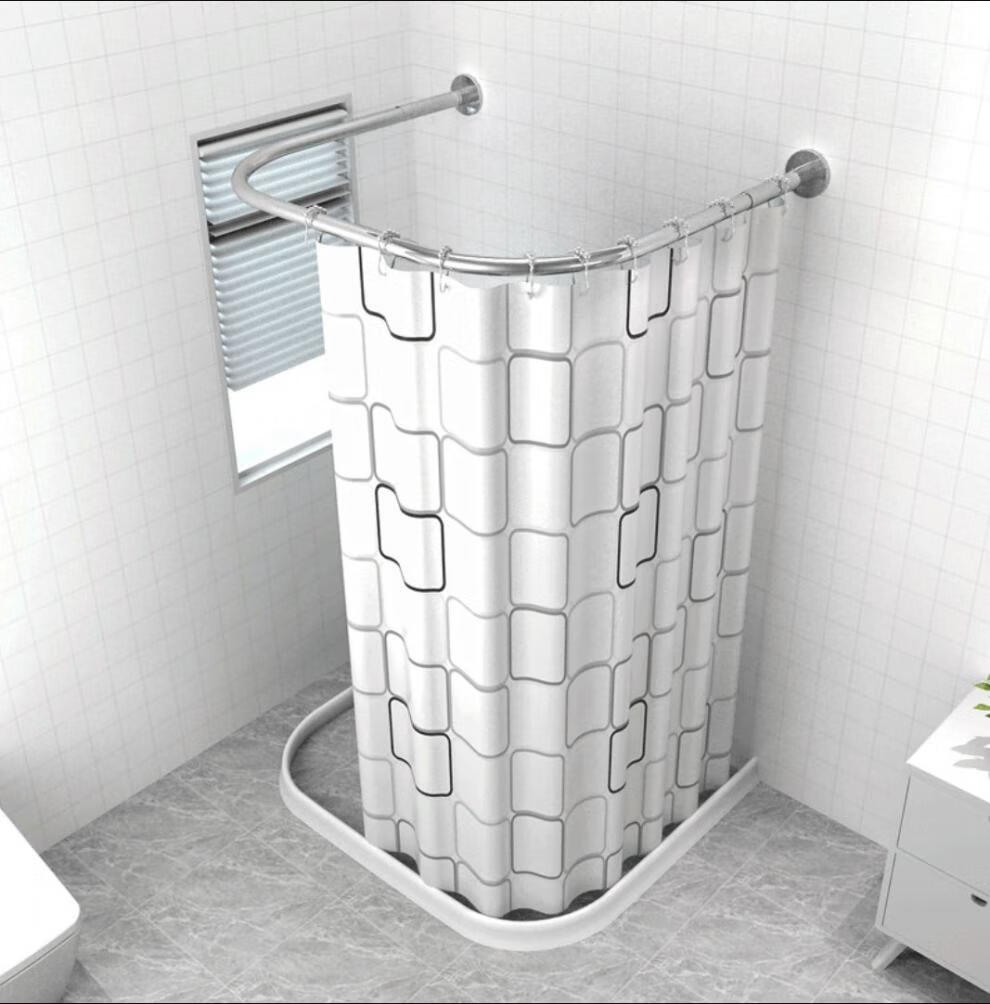 朴珀妮 免打孔u型浴帘杆出租房简易浴室可调节弧形杆浴间转角浴杆淋