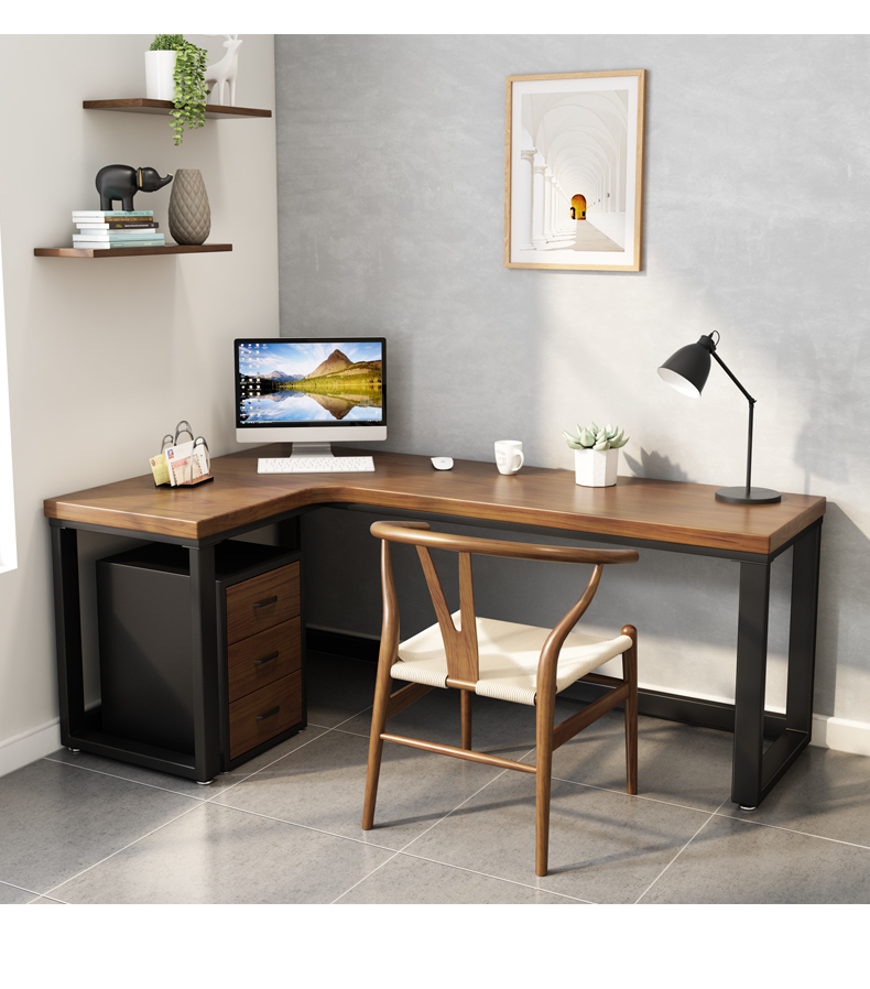 书桌书架组合l型电脑台式桌l形拐角办公桌简约墙角工作台 单桌子120*