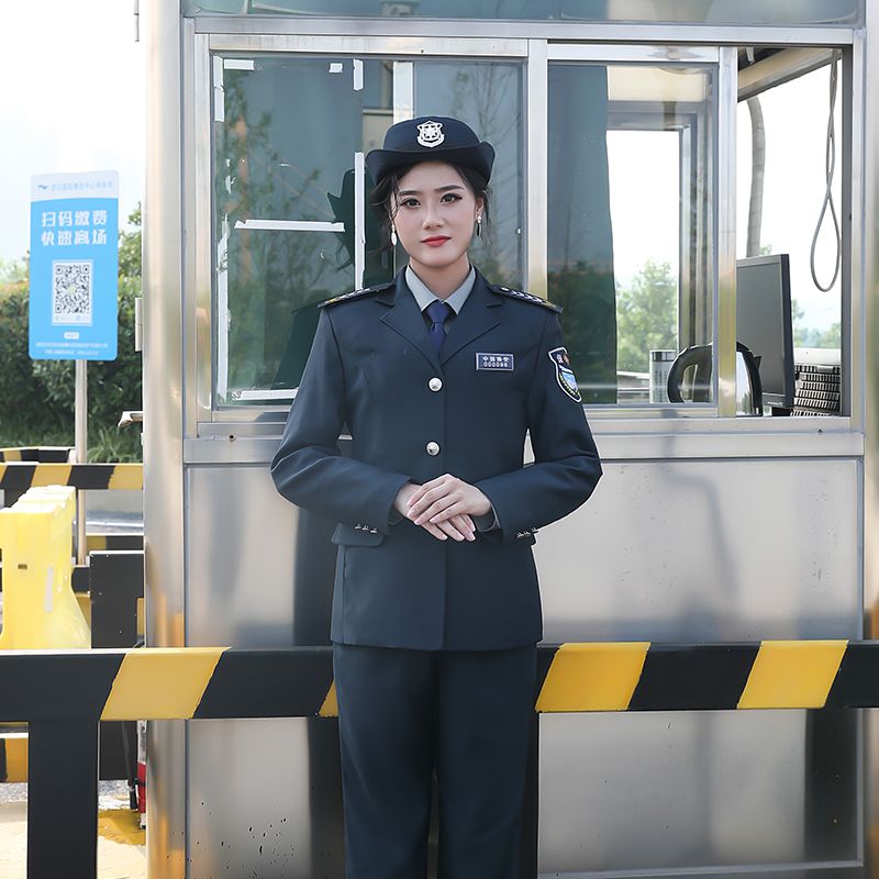 制服冬季保安长袖西服女巡逻单位优质藏绿色夹克套装衬衣帽子口带165