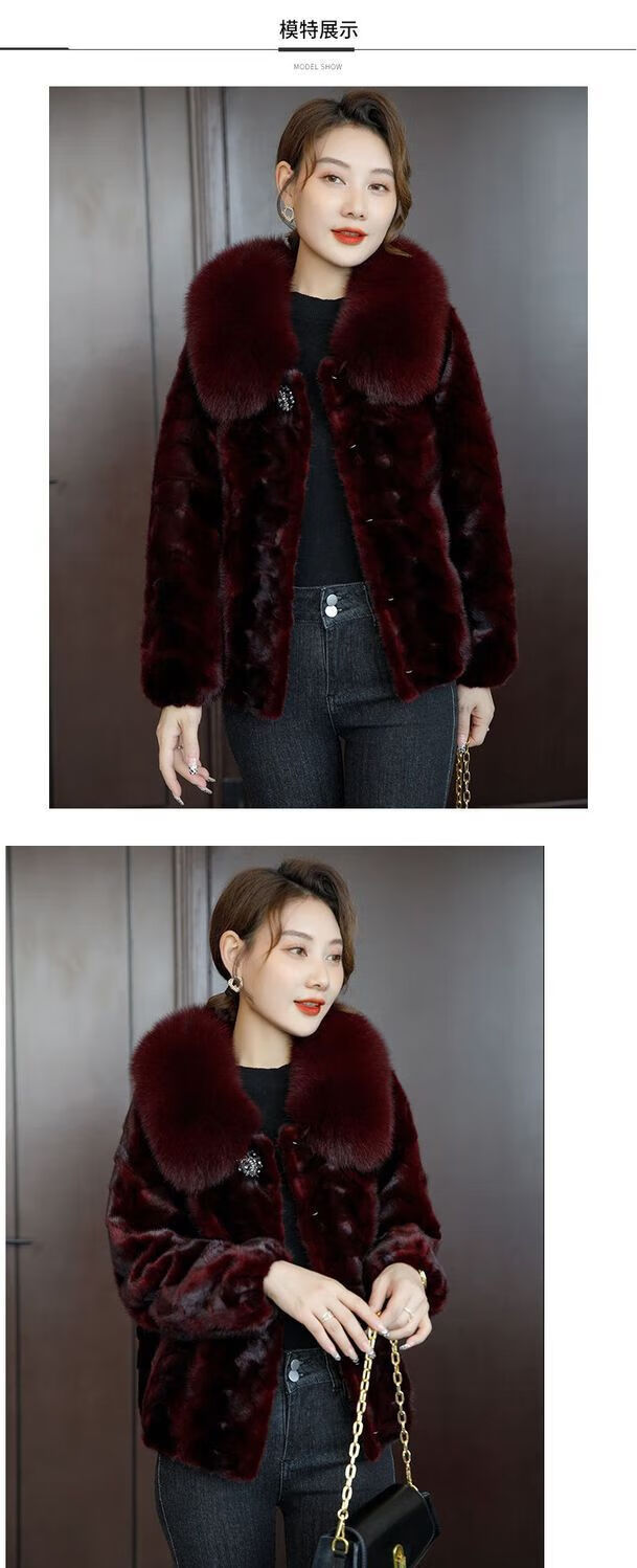 意枕上水貂皮草外套女短款秋冬新款狐狸毛领貂皮大衣拼貂名媛正品皮草