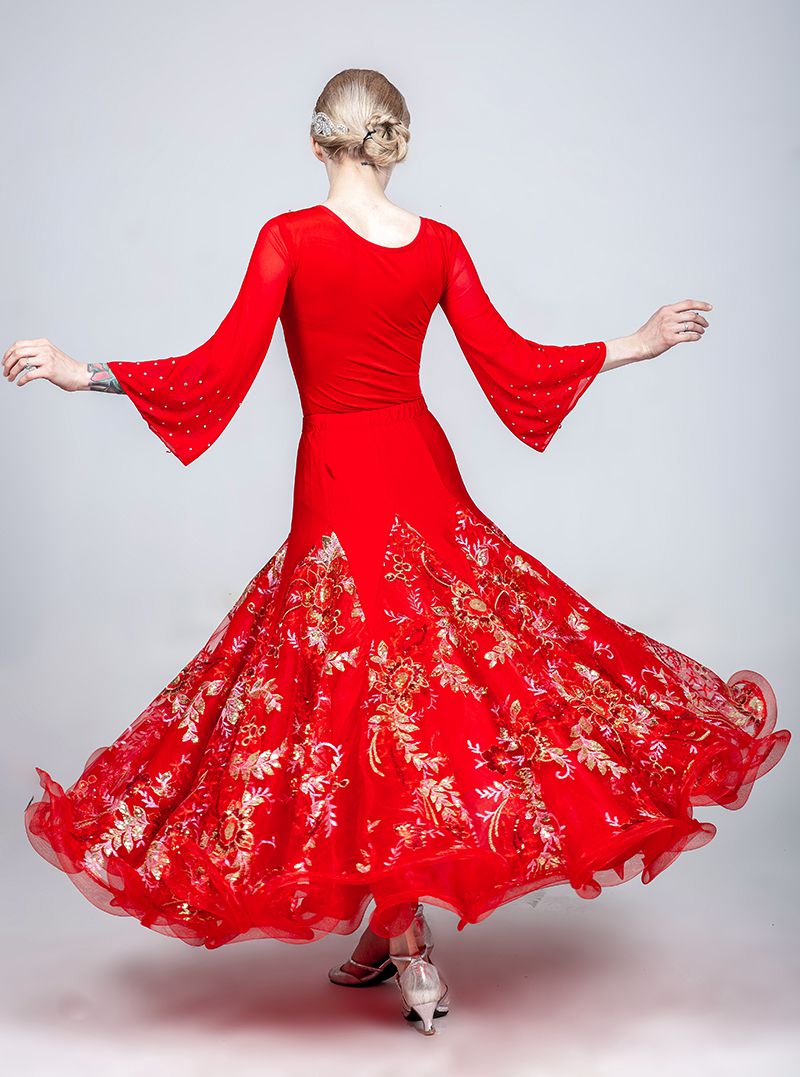 舞裙华尔兹国标舞交谊舞大摆印花练习裙广场舞裙 湖蓝色 【半身裙】 s