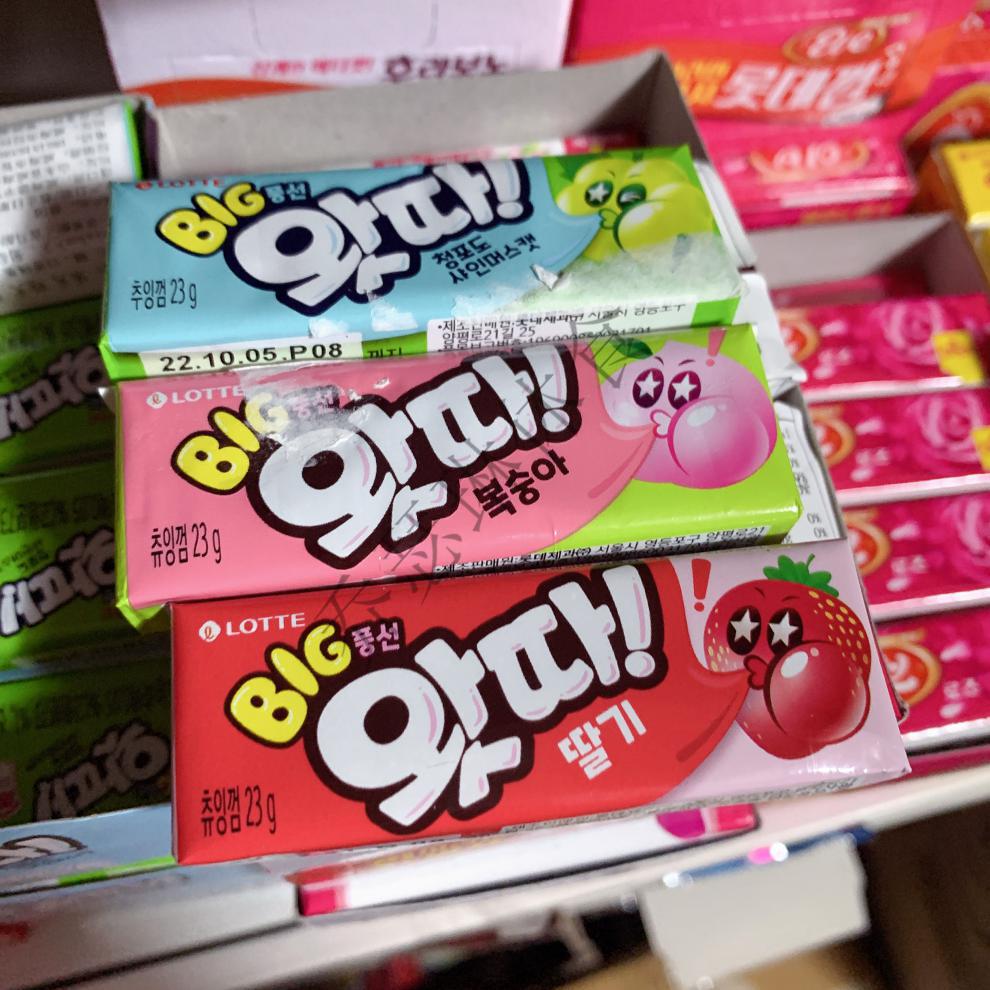 韩国lotte大泡泡水果口香糖条装木糖醇薄荷咖啡乐天水果口香糖6条随机