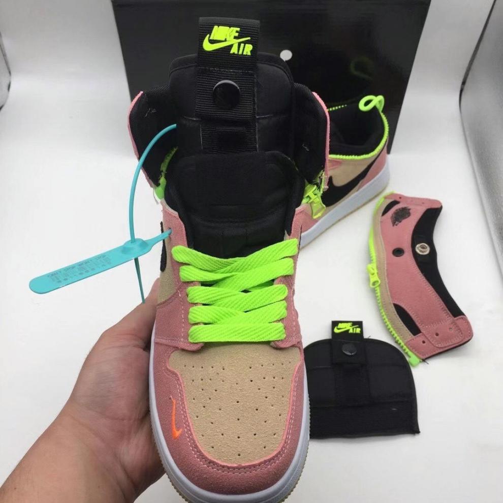 杰宾耐 新款aj1拉链换高低帮可拆卸紫罗兰烟灰男女学生运动篮球休闲