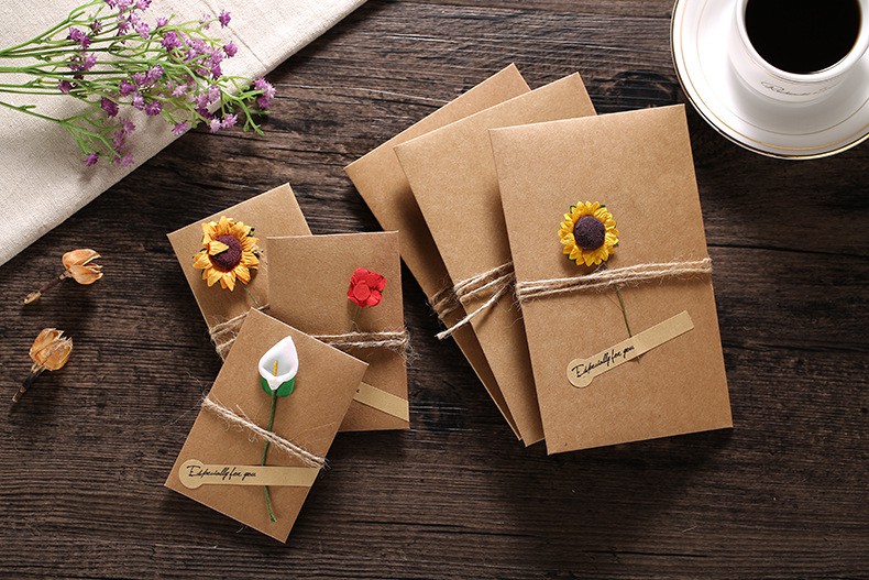 矢向六一儿童节礼物复古贺卡个性创意手工复古麻绳干花生日贺卡小卡片