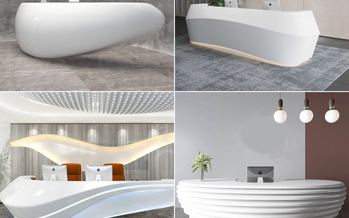 玻璃钢前台定制公司异形接待台美容院收银台简约引导台高端吧台 白色