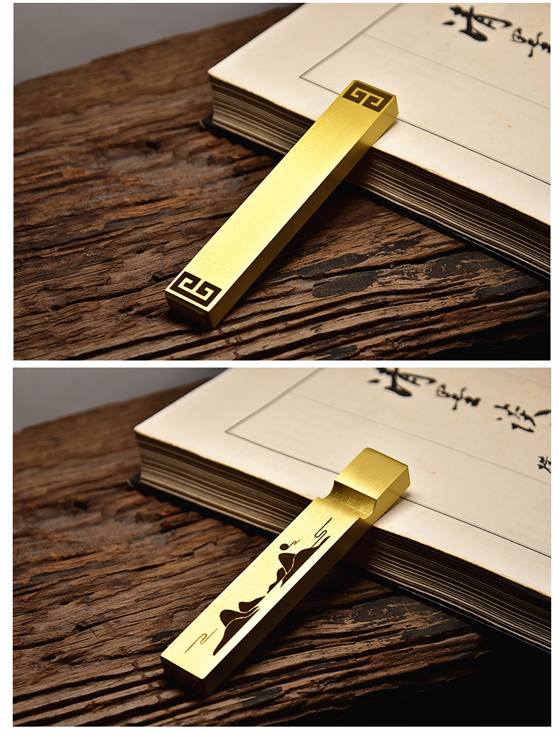 学生金属简约小文房书法镇尺一对装定制个性黄铜镇尺文家和万事兴1对