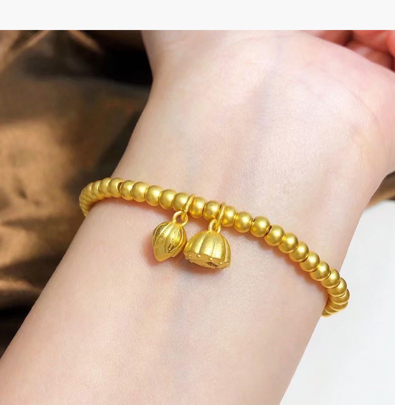 夕爱金楼古法黄金手链女款9999足金手镯传承吊坠金珠子纯金莲蓬转运珠