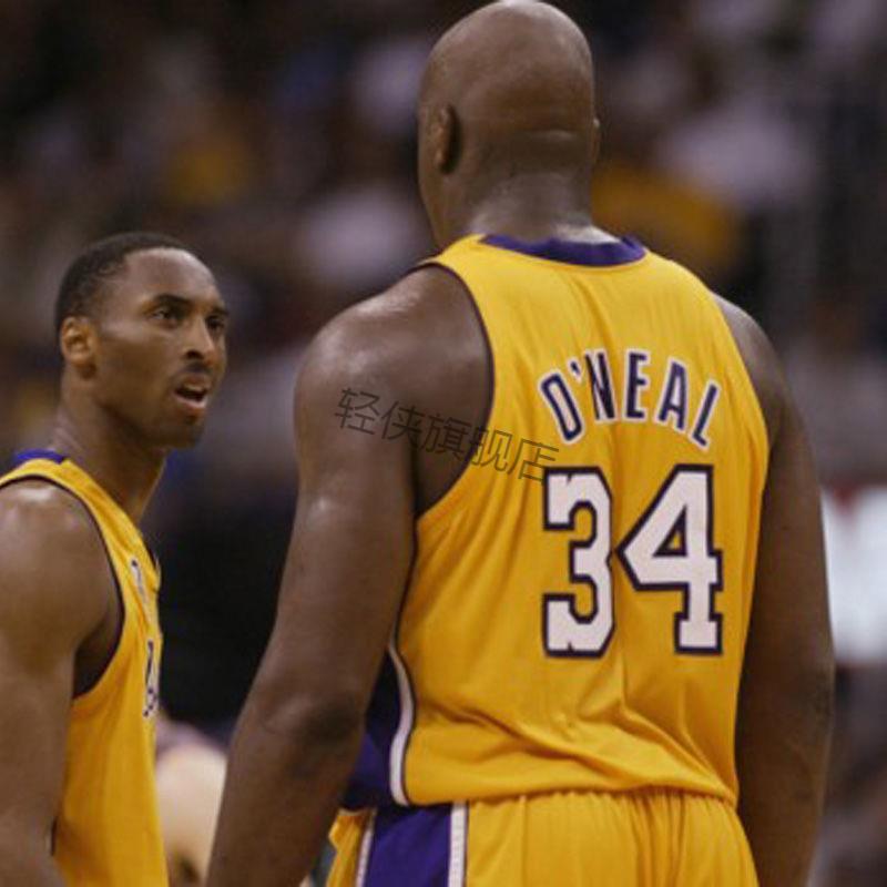 轻侠nba湖人队奥尼尔34号复古刺绣球衣戴维斯3加大码加肥篮球服套装男