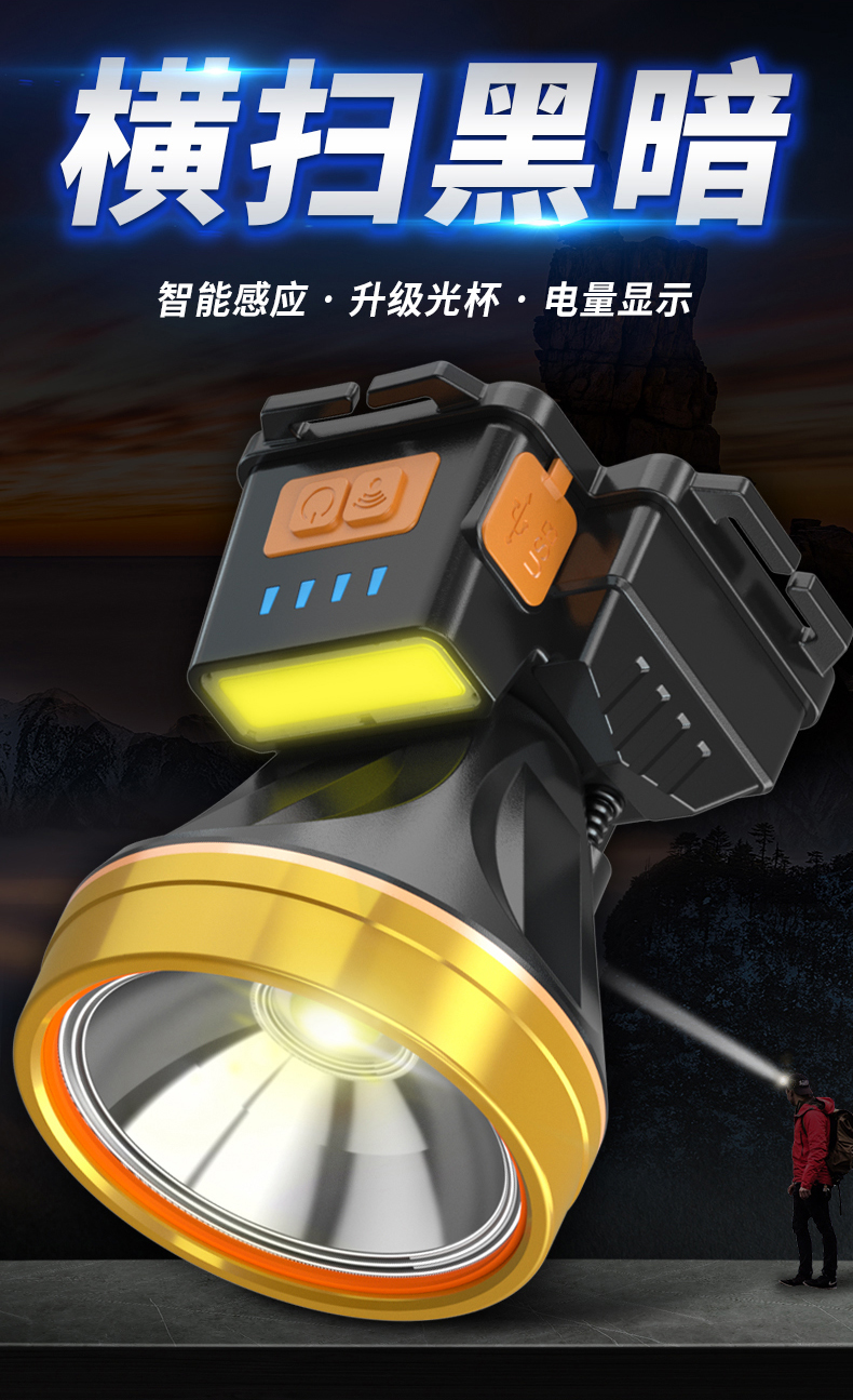钓鱼夜灯夜钓灯野钓夜光灯钓鱼钓鱼夜钓头灯强光充电超亮头戴式感应超