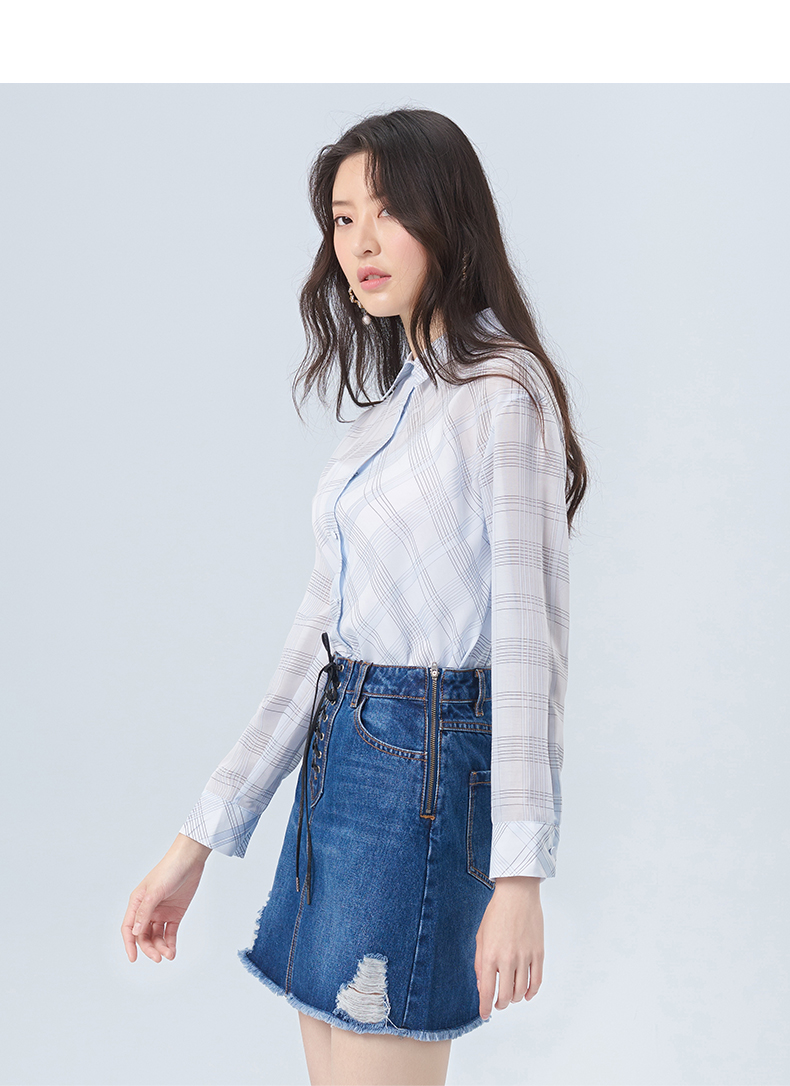 eland衣恋韩范春夏女装设计感上衣休闲时尚简约舒适衬衫女衬衣白色