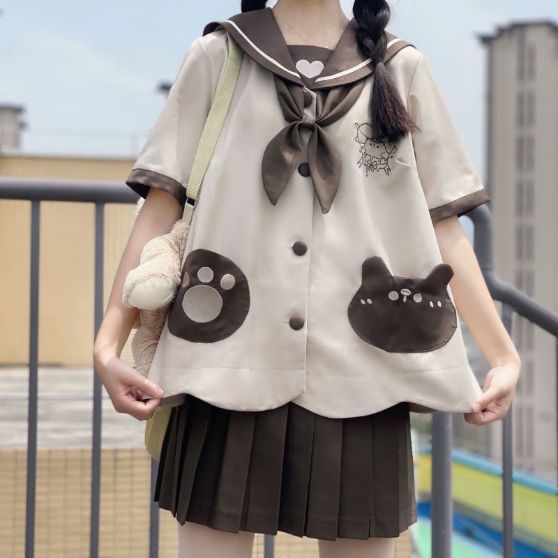 婍妡jk制服半身裙女夏欲学院风可爱幼稚园jk制服夏新款长袖单层水手服