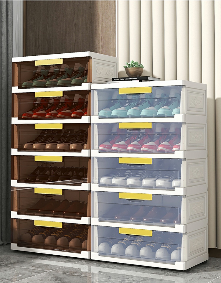 收纳柜有轮移动鞋柜入户门口收纳柜塑料家用置物架翻斗透明门储物整理