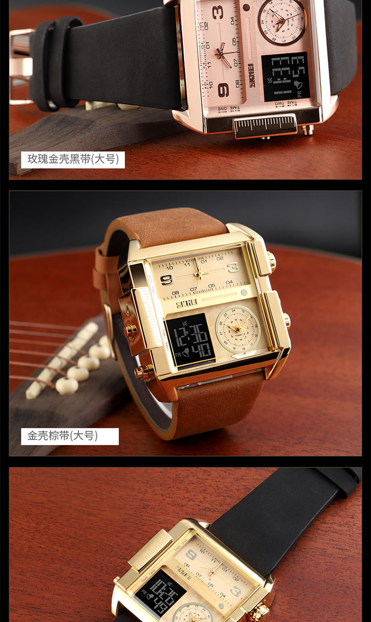 devon手表1腕表特种大表盘氚气多功能战术男电子表防水ins玫瑰金黑带