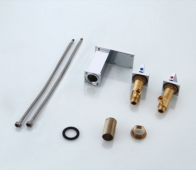 九思睿达 黑古色三孔面盆水龙头冷热洗脸盆家用发光瀑布变色温控三色