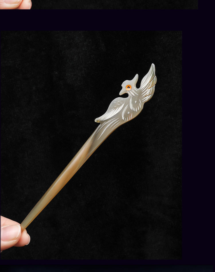 牛角发簪中国风古典汉服配饰天然簪子盘发古风发饰步摇发叉不易断牛角