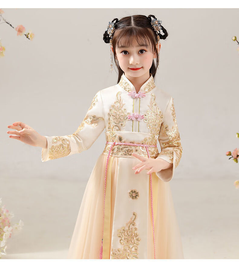 黑白作女大童汉服裙子儿童古装中国风童装秋季中大童超仙女气小女孩子