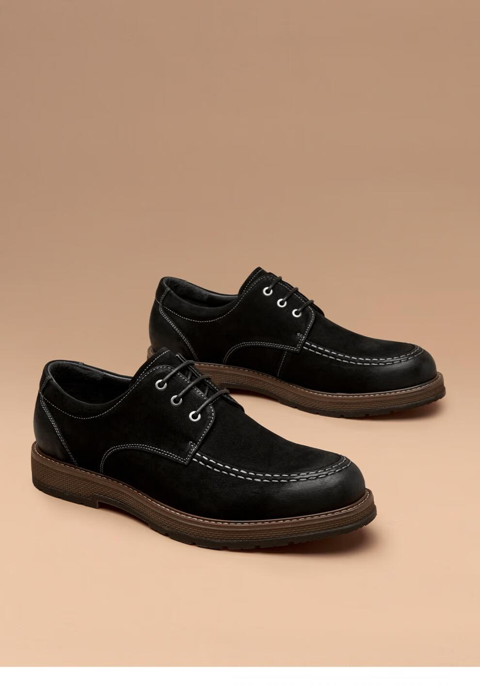 beautoday商务休闲皮鞋男士圆头磨砂反绒皮鞋潮流英伦德比鞋可可咖偏