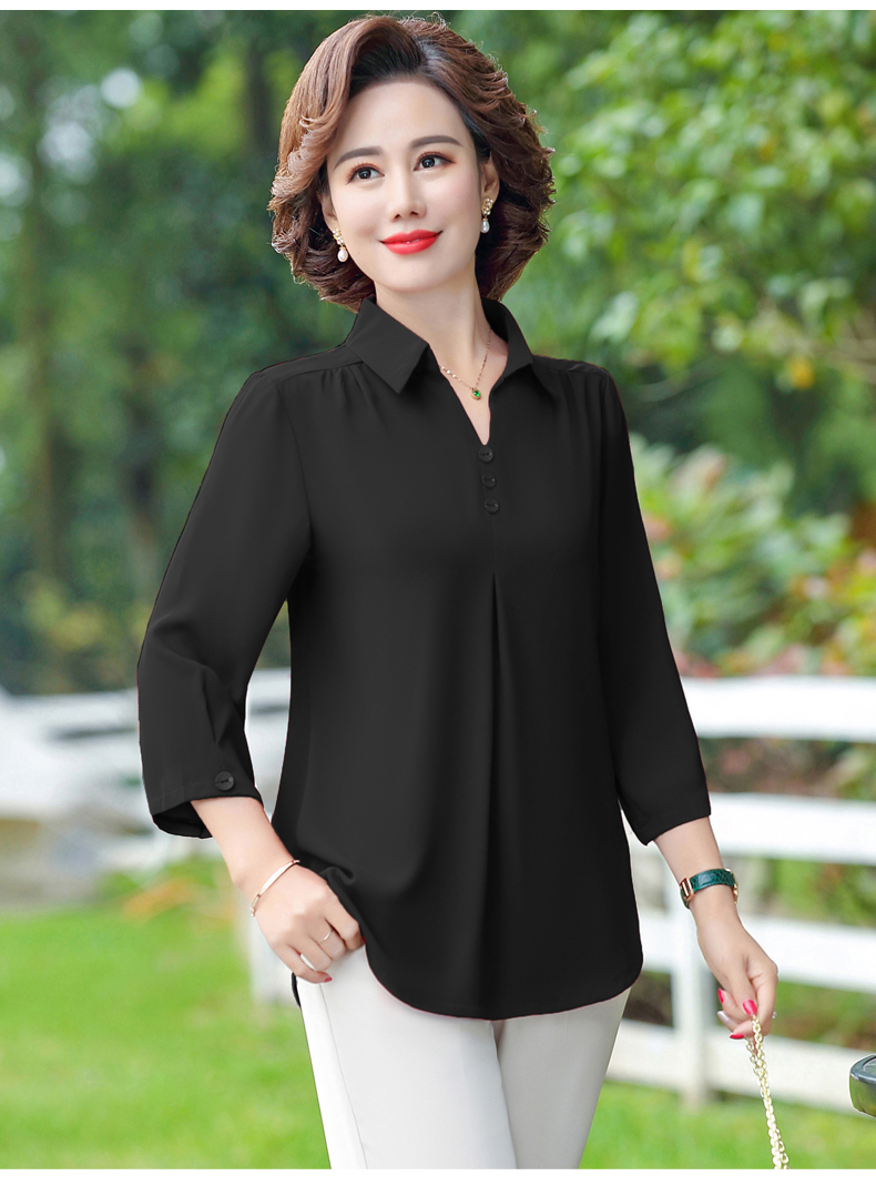 夏天中袖衣服妈妈夏装t恤洋气女装夏季薄款翻领小衫大码打底上衣老人