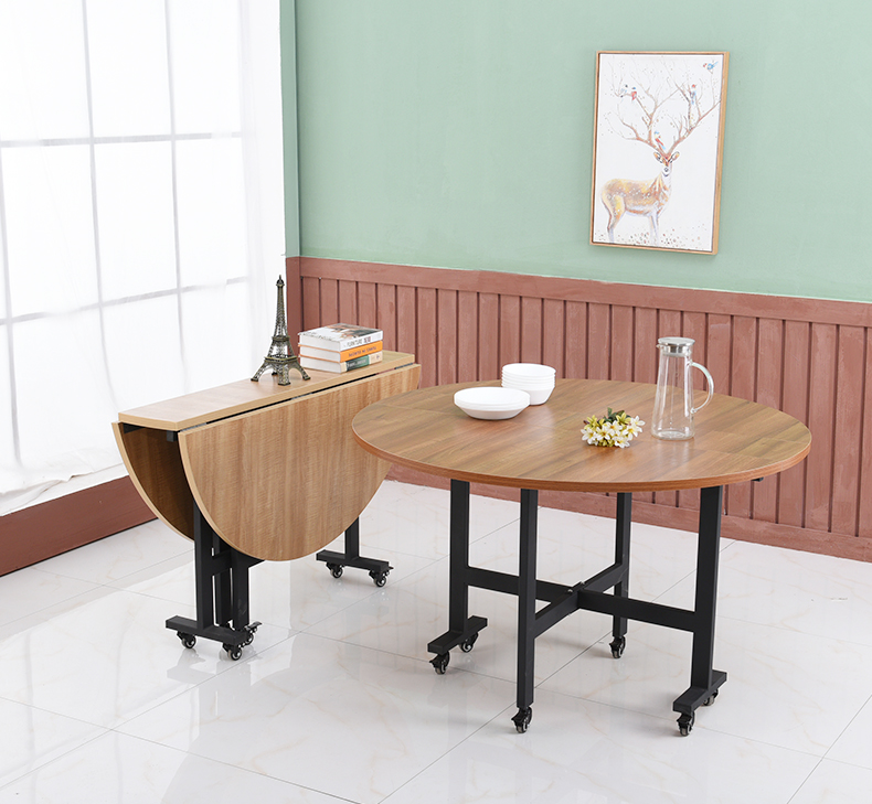 家庭餐厅餐桌组合圆形可移动带轮子餐台三折折叠桌18米三折桌带轮颜色