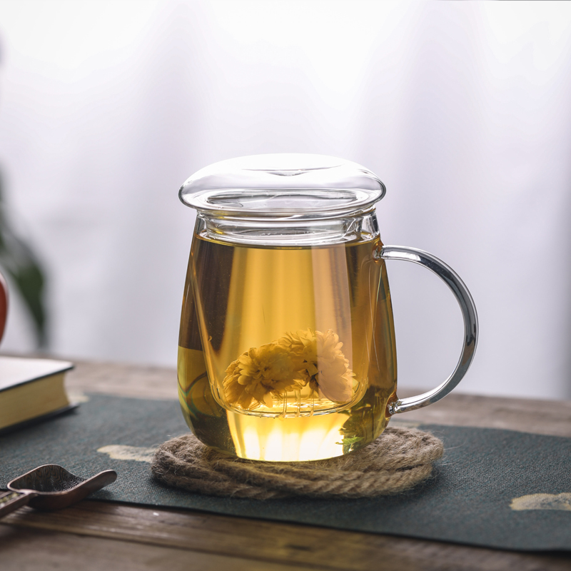 玻璃杯带把茶楼茶杯玻璃杯茶水分离杯子带把个人过滤杯美体杯竹节杯