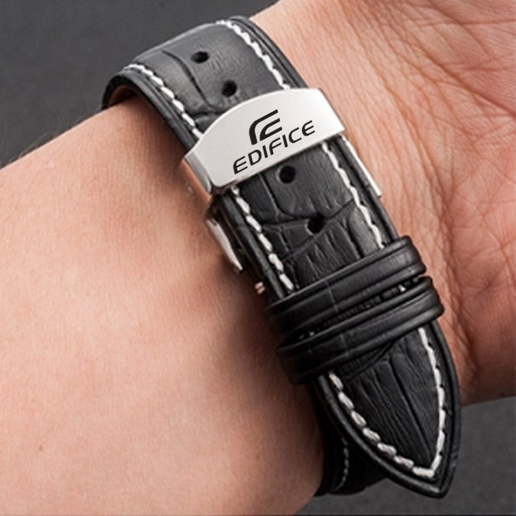 适用于卡西欧真皮表带bem5015065073075175115023男女手表带黑色黑线