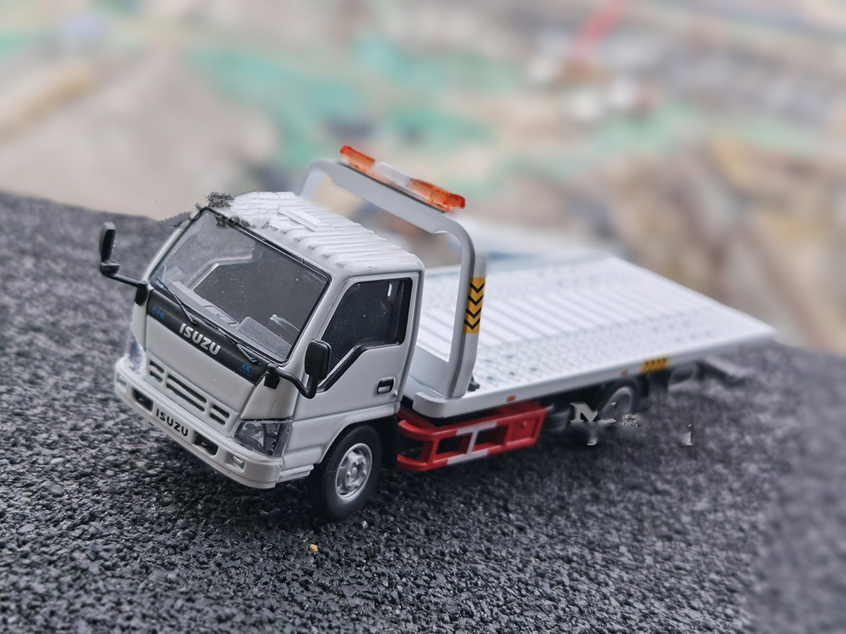 机智芽合金平板救援拖车isuzuelf五十铃清障拖车厢式货车164汽车模型