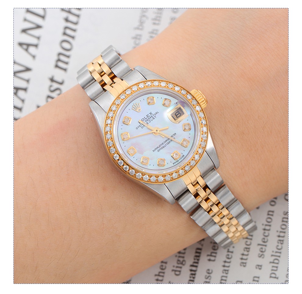 【二手95新】劳力士rolex日志型自动机械女表69173粉盘18k黄金精钢后