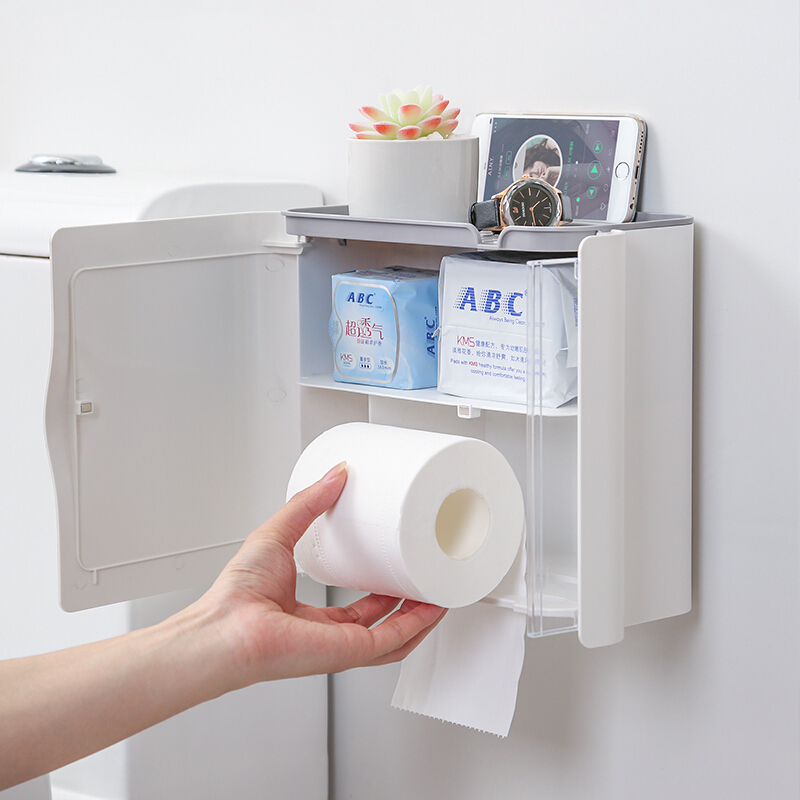 卫生间纸巾盒厕所置物架防水家用马桶免打孔卫生纸盒抽卷纸盒筒架