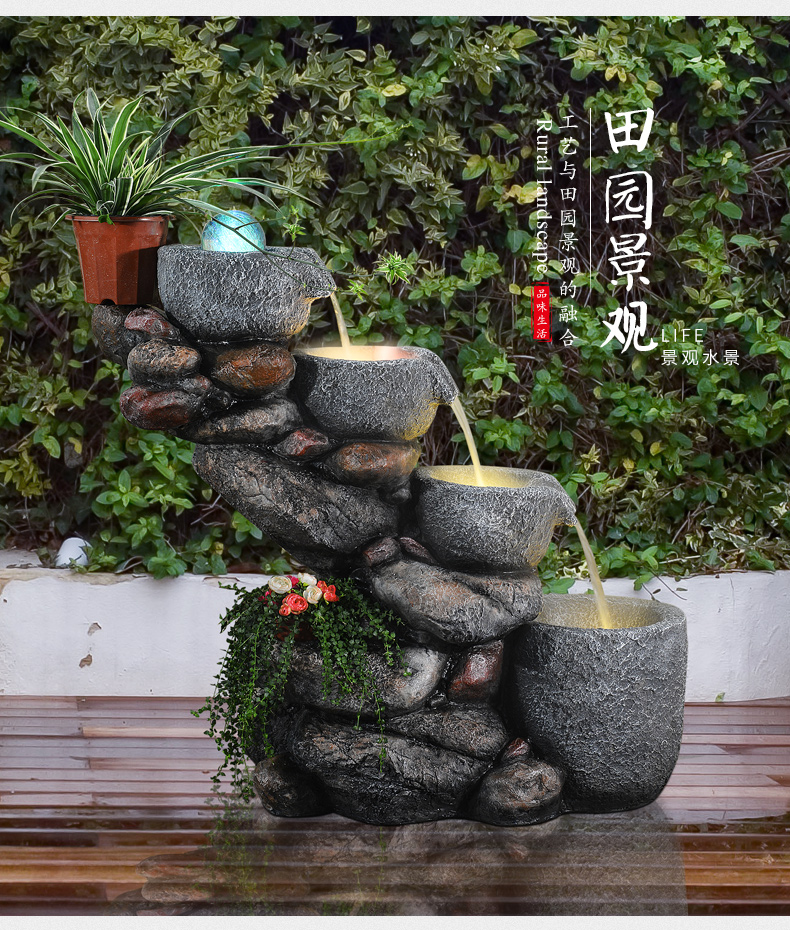 院内鱼池小假山假山流水喷泉小型鱼池顶楼阳台装饰花园布置庭院循环