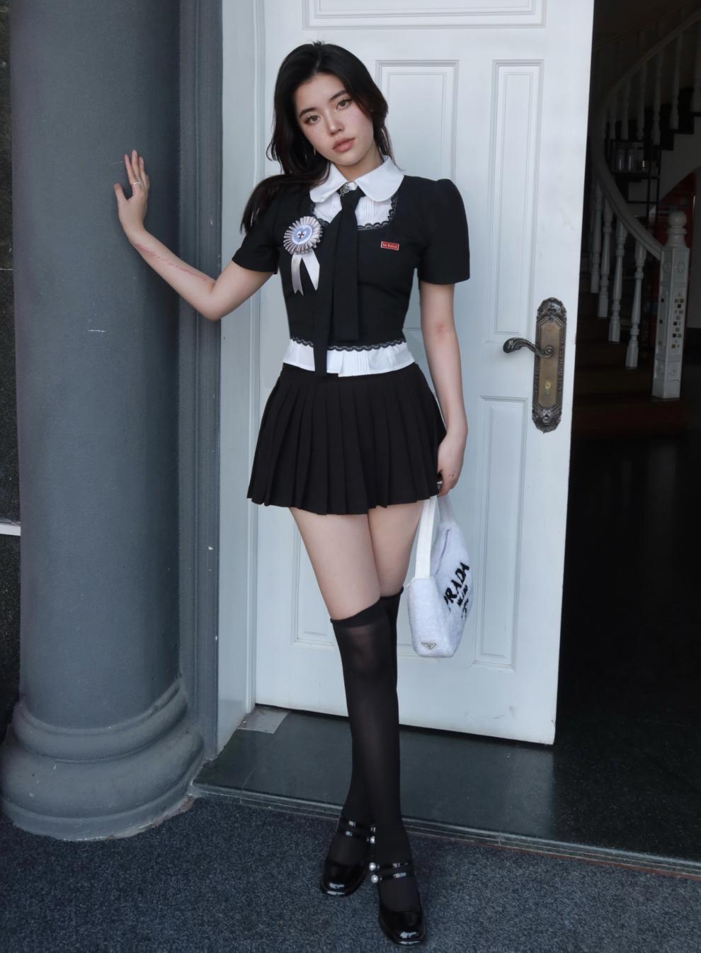 jk制服套装 两只水仙辣妹 辣妹短袖百褶裙套装学院风套装jk制服美式