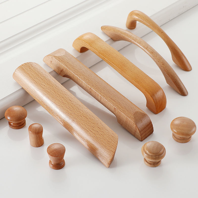 实木拉手柜门拉手原木现代简约衣柜抽屉北欧木头木质门把手榉木清漆01