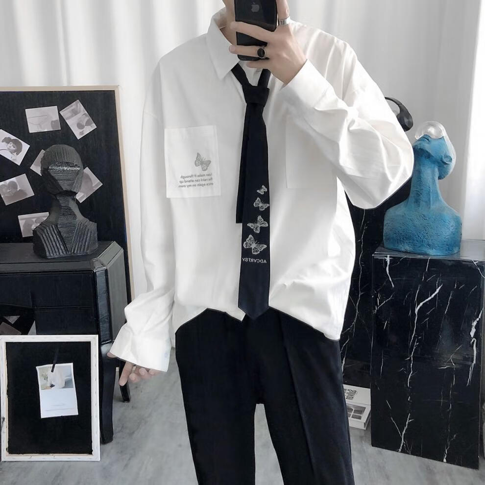 威乐思春秋季dk制服学院风纯白色衬衫配领带宽松休闲港风学生班服套装