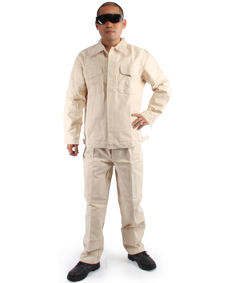 焊工专用加厚工作服服白色宽松隔热米白色4x4帆布电焊服暗扣纽扣款