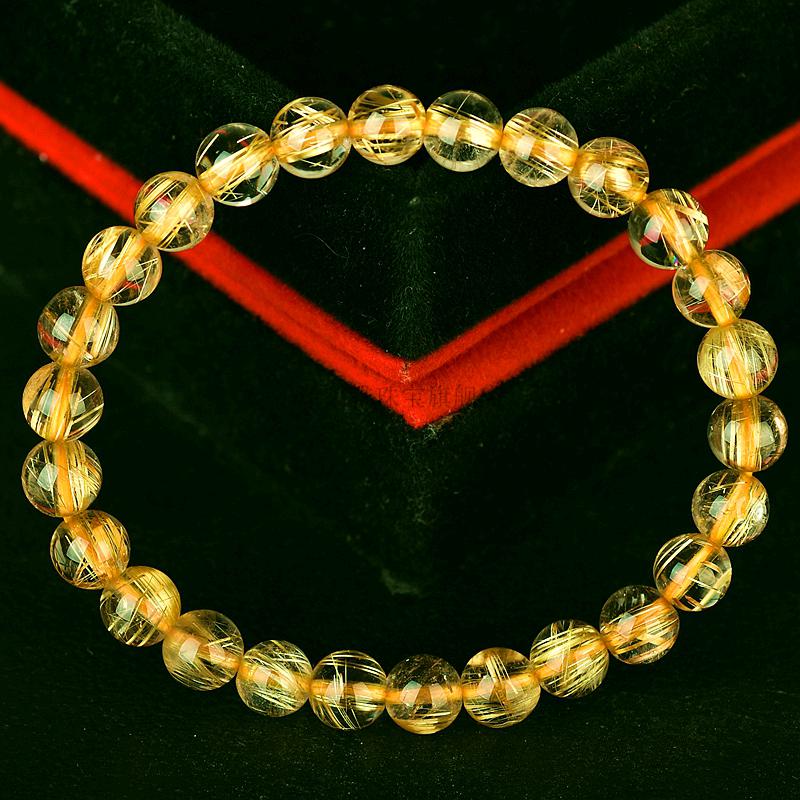 泽莱雅 金发晶手串一物一图发金丝钛晶顺发黄水晶手链七夕节礼物 生日