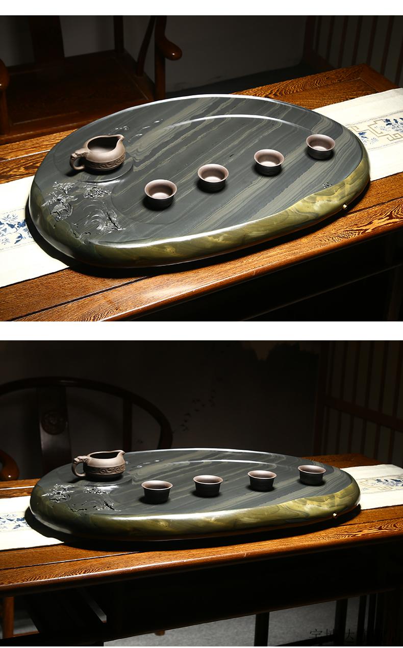 车载山水茶台 歙砚茶盘山水籽料系列茶海石头功夫茶具天然原石茶台