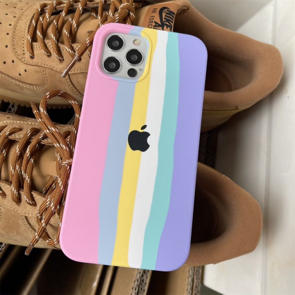 普双航oeny苹果12液态硅胶彩虹手机壳iphone11promax情侣xs个性xr防摔