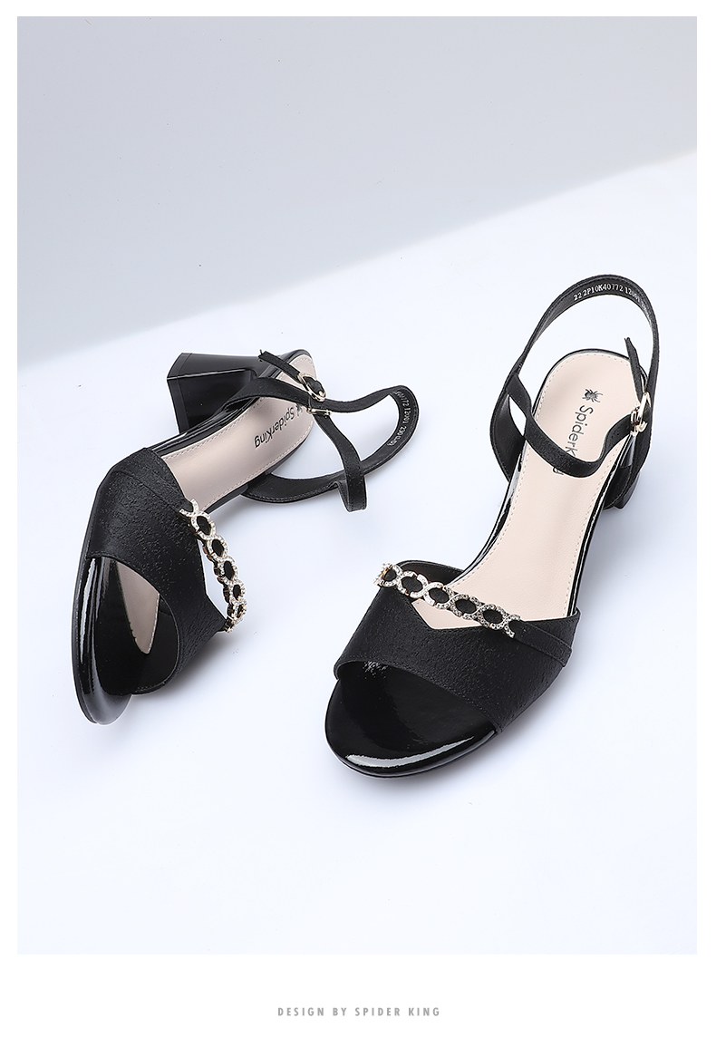 蜘蛛王夏季浅口个性粗跟凉鞋软面舒适百搭潮流女鞋温柔气质经典女士