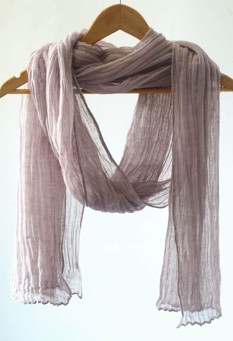 夏季褶皱围巾春夏薄款纯亚麻文艺长款搭配丝巾女日式复古百搭纱巾60cm