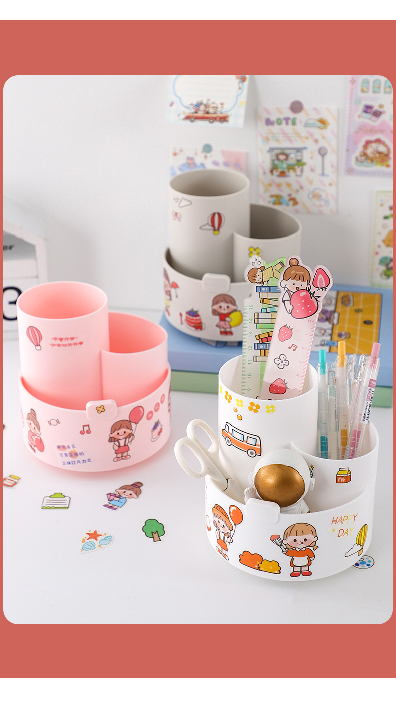 渡川舟文创可爱个性创意网红少女心简in风旋转笔筒办公室学生桌面装饰