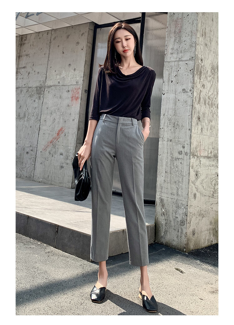 ouhen品牌女装西装裤女直筒宽松夏季薄款九分西裤高腰显瘦八分小个子