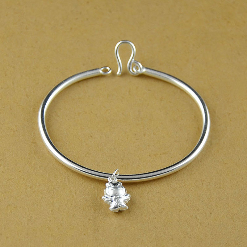 桃花诺s999足银脚镯女简约开口手镯宝宝学生大小款时尚个性高端手工手